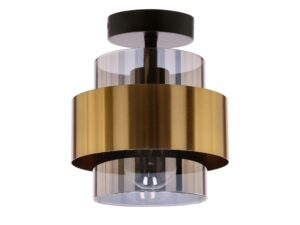 Miniaturka 3 - Lampa sufitowa Salidena z czarnym i mosiężnym wykończeniem oraz dymionym szkłem