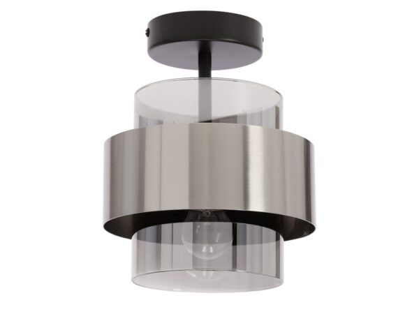 Lampa sufitowa Salidena czarna z satynowym niklem i dymionym kloszem