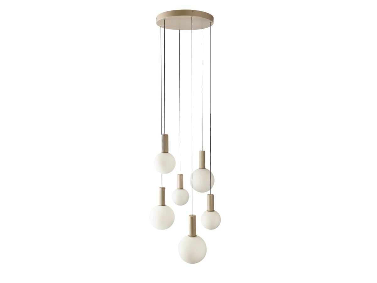 Lampa wisząca Salinira beżowa z 6 białymi kulami G9
