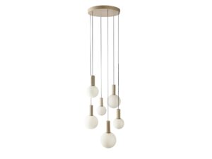 Miniaturka 4 - Lampa wisząca Salinira beżowa z sześcioma białymi kulistymi kloszami