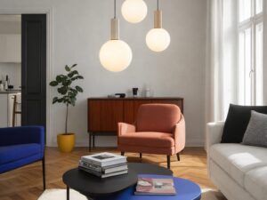 Miniaturka 2 - Lampa wisząca Salinira z trzema kulistymi kloszami w drugim wnętrzu