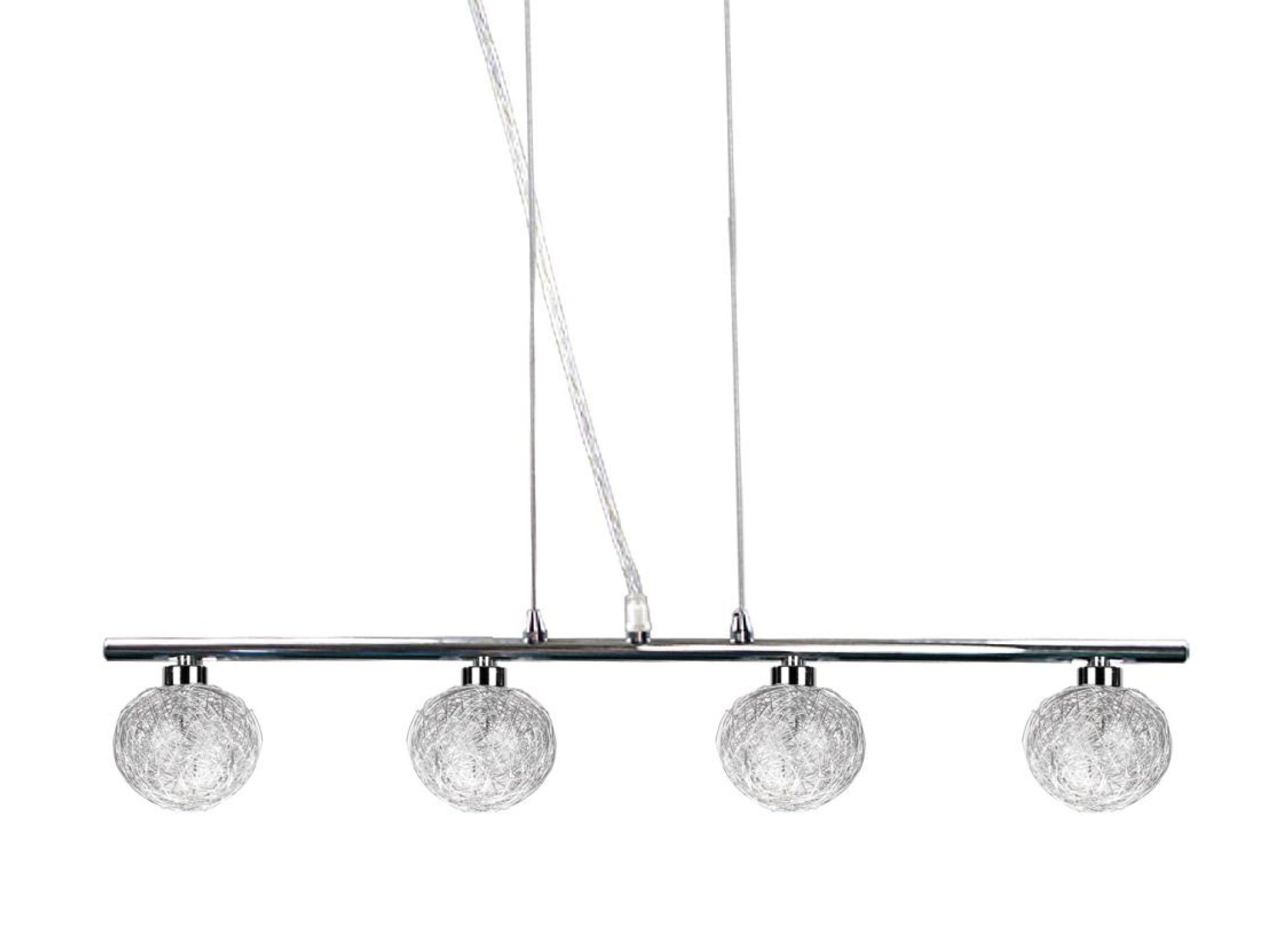 Lampa wisząca Sarolio chromowana z czterema szklanymi kulami w srebrnym oplocie