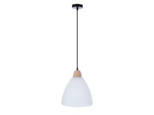 Miniaturka 2 - Lampa wisząca Selanira z białym szklanym kloszem i jasnym drewnem