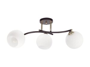 Miniaturka 2 - Lampa sufitowa Serodeta z trzema białymi szklanymi kloszami i brunatno-złotą podstawą