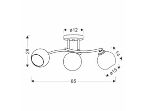 Miniaturka 1 - Rysunek wymiarowy lampy sufitowej Serodeta z trzema szklanymi kloszami