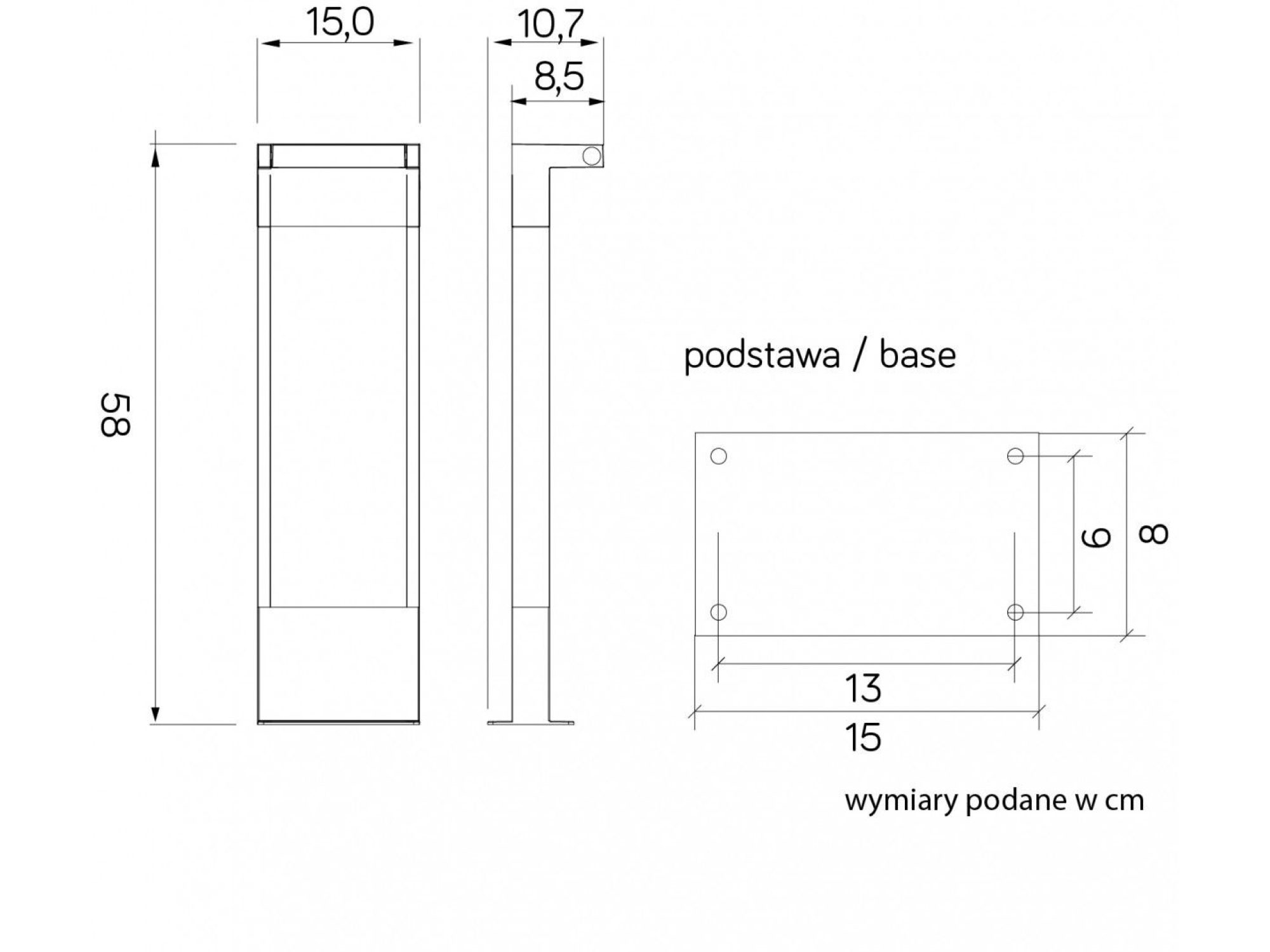 ROTA RT-580 – rysunek wymiarowy słupka