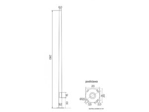 Miniaturka 1 - Rysunek wymiarowy słupa stalowego 280 cm LS-LB-22A POLE
