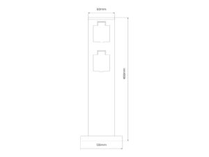 Miniaturka 6 - Rysunek techniczny słupka ogrodowego z dwoma gniazdami 40 cm i podstawą 12,8 cm