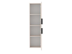 Miniaturka 3 - Słupek łazienkowy Tamira 130 cm Kaszmir z otwartymi drzwiami i trzema półkami.