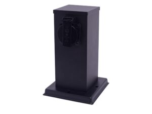 Miniaturka 7 - Czarny słupek ogrodowy 20 cm z dwoma gniazdami Schuko 16 A, cały słupek na białym tle
