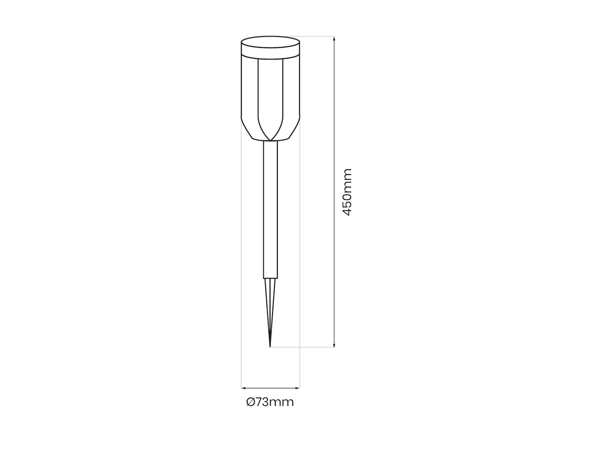 Rysunek wymiarów słupka solarnego 45 cm i średnica 7,3 cm
