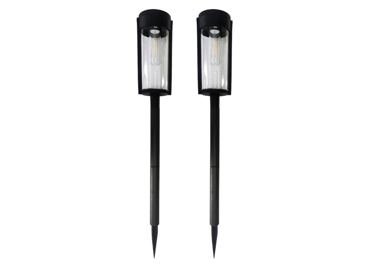 Słupki solarne ogrodowe LED 65 cm 3000 K IP44 czarne – zestaw 2 szt.