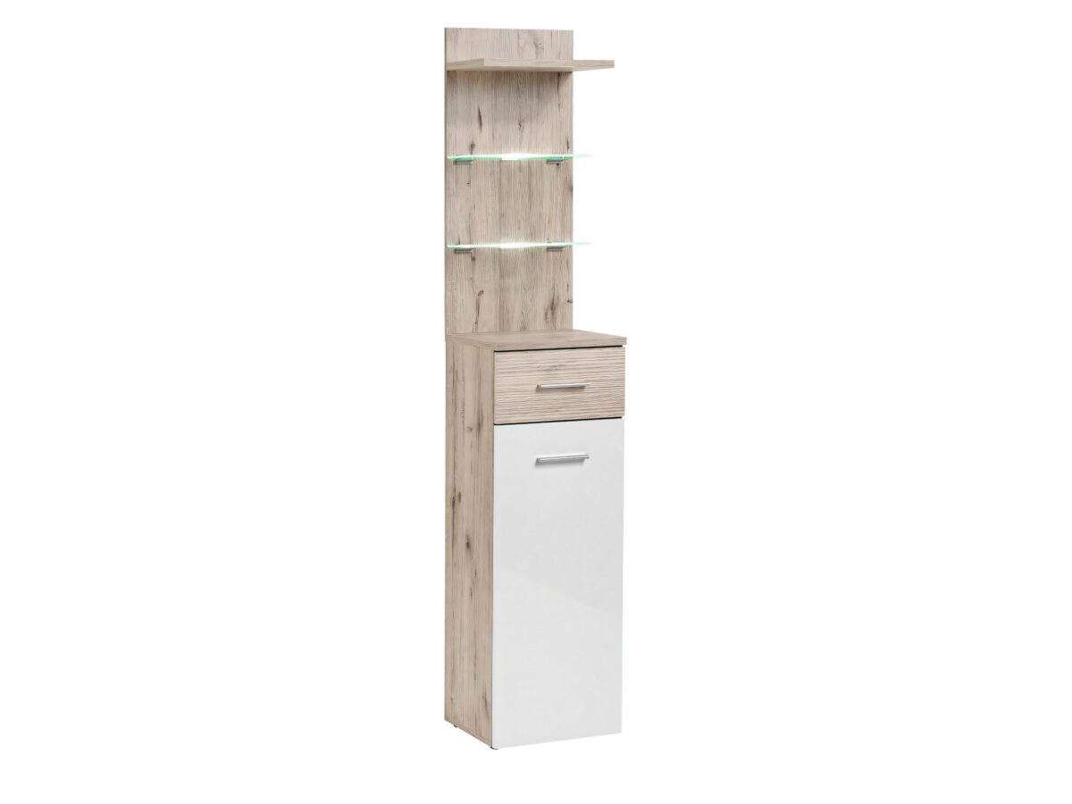 Słupek z szufladą i LED Melvoro 40 cm dąb Wellington biały
