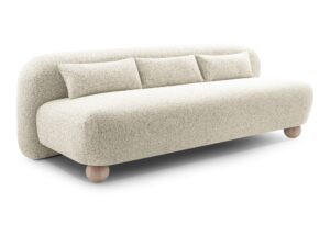 Miniaturka 1 - Sofa Avelora 204 cm w jasnej tkaninie boucle – widok z przodu pod kątem