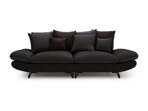 Miniaturka 6 - Duża czarna sofa Botavio z poduszkami dekoracyjnymi, widok z przodu na białym tle
