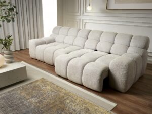 Miniaturka 2 - Jasna sofa Campello z wysuniętymi siedziskami po prawej stronie — regulacja głębokości do 27 cm