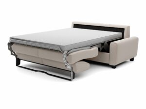 Miniaturka 2 - Rozłożona sofa Capvero z materacem na stelażu – widok na białym tle