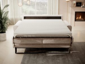 Miniaturka 3 - Sofa Capvero rozłożona do spania – widok od przodu w salonie