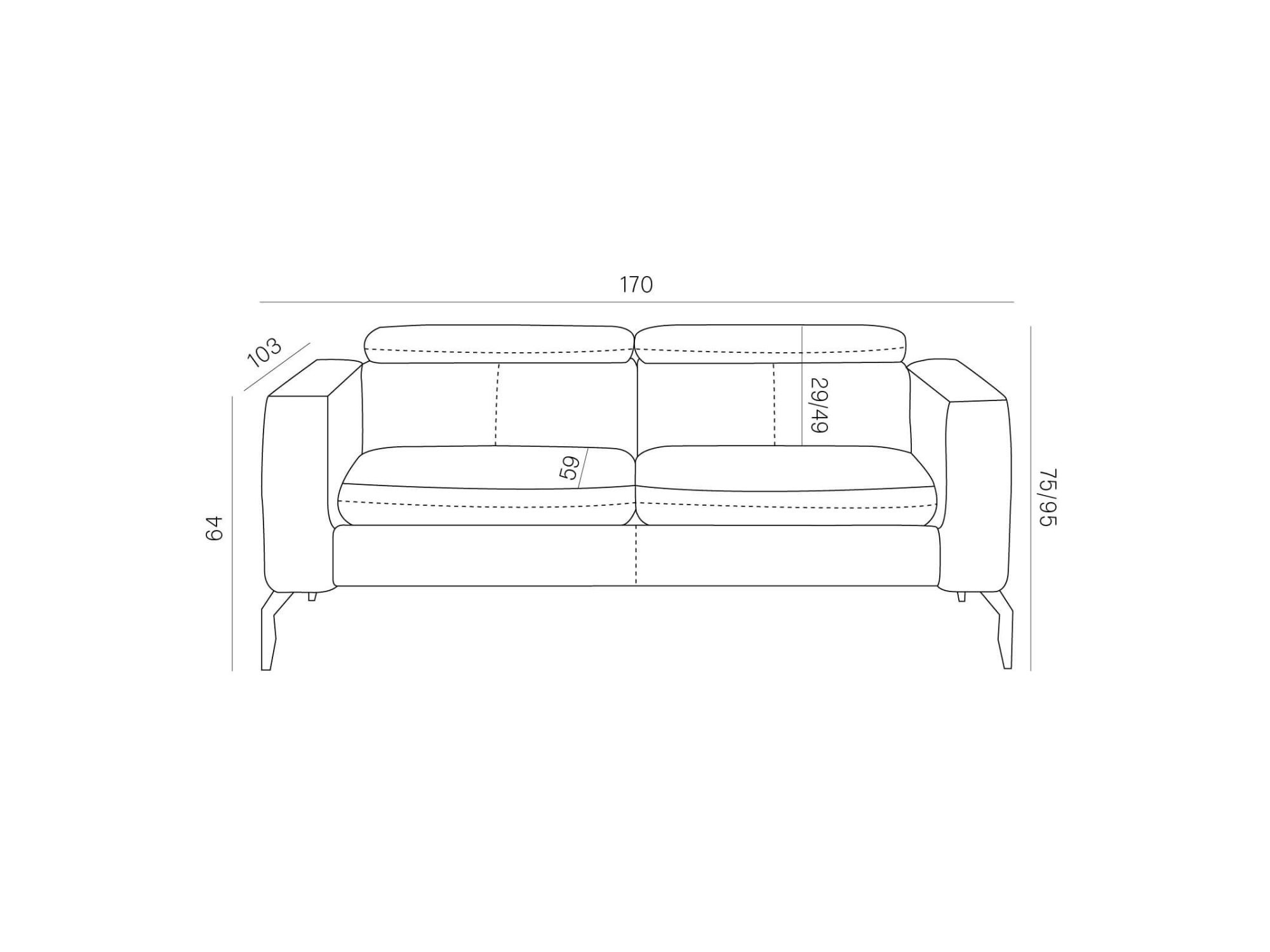 Sofa dwuosobowa z regulowanymi zagłówkami Celvaro 170 cm – zdjęcie 3