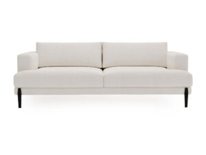 Miniaturka 6 - Sofa trzyosobowa Delvora w kremowej tkaninie, widok z przodu na białym tle