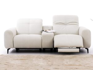 Miniaturka 1 - Sofa Lorvanto z wysuniętym podnóżkiem i otwartym schowkiem