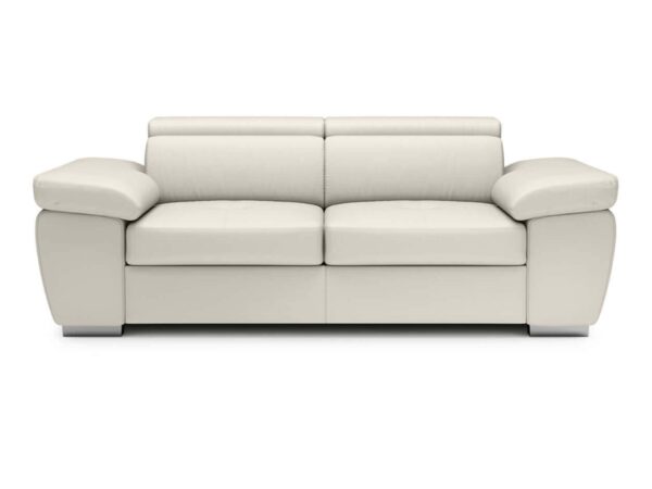 Sofa dwuosobowa z pojemnikiem Zirvano 185 cm w kremowej tkaninie na białym tle