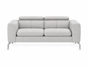 Miniaturka 4 - Sofa dwuosobowa Celvaro 170 cm z regulowanymi zagłówkami w jasnoszarej tkaninie, na metalowych nóżkach, na białym tle