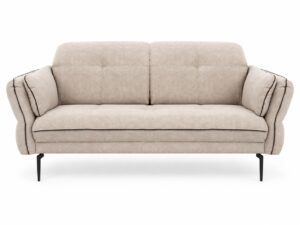 Miniaturka 4 - Sofa dwuosobowa Terlavio 187 cm w beżowej tkaninie z ciemną lamówką, na cienkich metalowych nóżkach, na białym tle