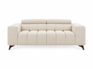 Miniaturka 4 - Sofa dwuosobowa z regulowanymi zagłówkami Virvento 210 cm w kremowej tkaninie z pionowymi przeszyciami, widok z przodu, na białym tle