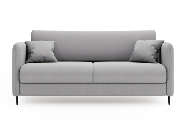 Sofa dwuosobowa rozkładana Elli One w szarej tkaninie, widok z przodu
