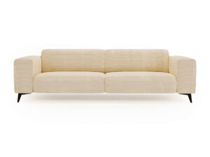 Miniaturka 6 - Trzyosobowa sofa Julvena w kremowej tkaninie, widok z przodu na białym tle