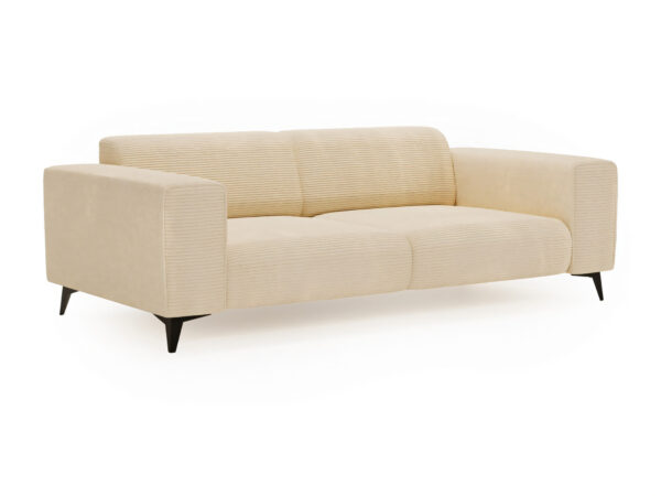 Sofa dwuosobowa Julvena w kremowej tkaninie w ujęciu trzy czwarte