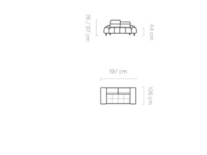 Miniaturka 5 - Rysunek wymiarowy sofy dwuosobowej Mavero