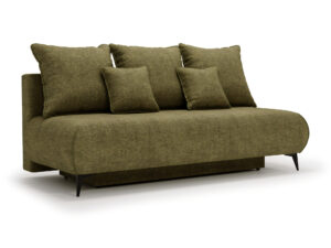 Miniaturka 1 - Sofa Modrino z pojemnikiem w ujęciu trzy czwarte na czarnych metalowych nóżkach