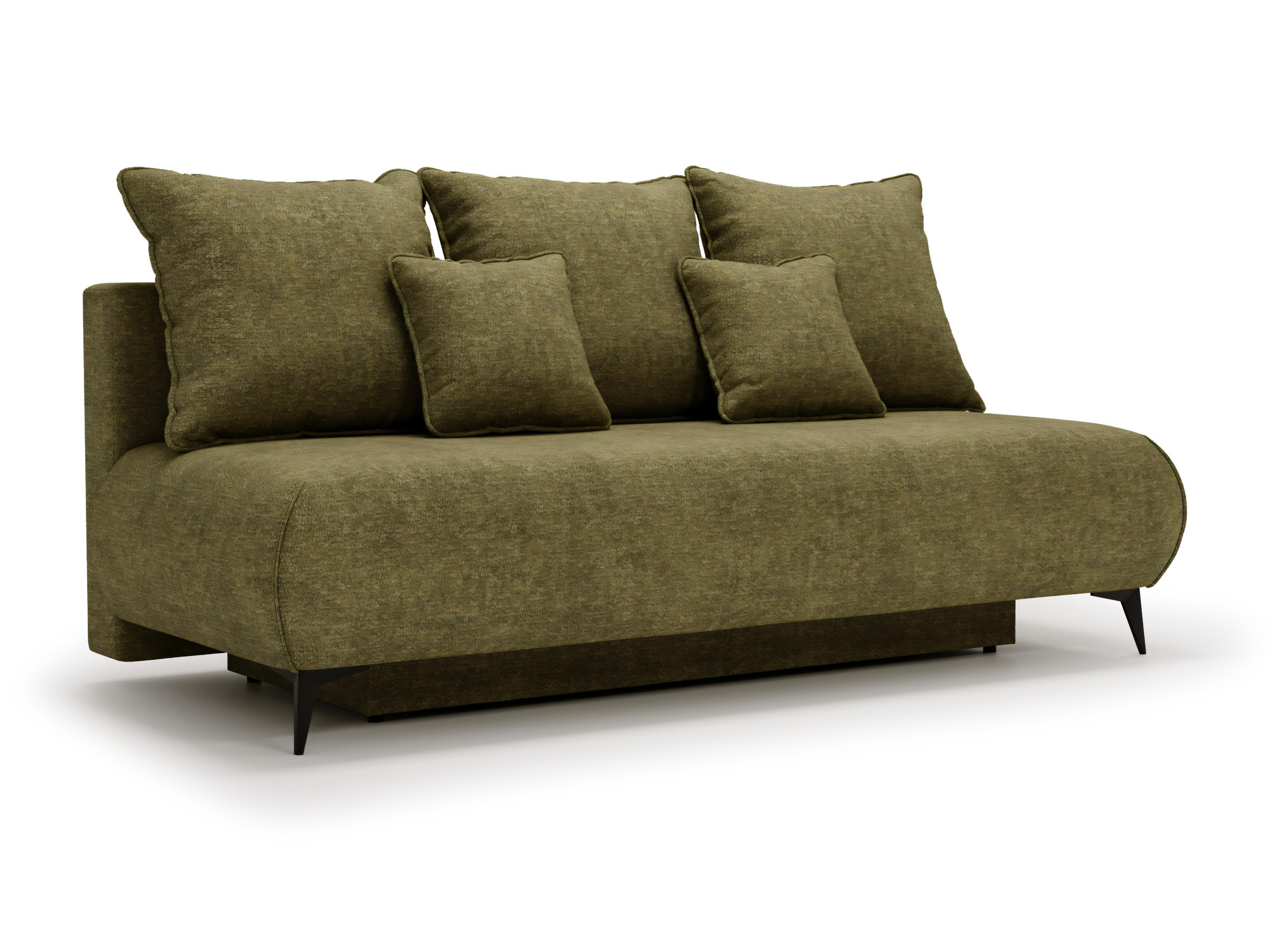 Sofa Modrino z pojemnikiem w ujęciu trzy czwarte na czarnych metalowych nóżkach