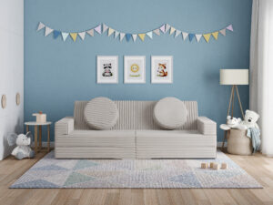 Miniaturka 6 - Sofa modułowa do zabawy Lomira — w pokoju dziecięcym, sztruks w kolorze białym
