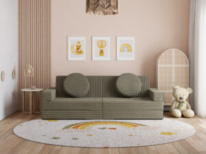 Miniaturka 7 - Sofa modułowa do zabawy Lomira — w pokoju dziecięcym, sztruks w kolorze oliwkowym