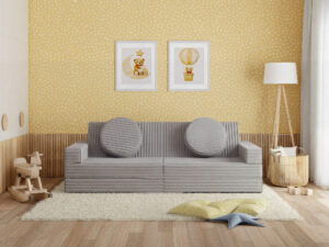 Miniaturka 8 - Sofa modułowa do zabawy Lomira — w pokoju, sztruks w kolorze szarym