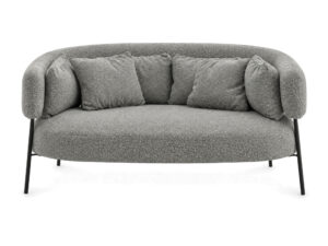 Miniaturka 2 - Sofa ogrodowa dwuosobowa Mirelva w szarej tkaninie z poduszkami, widok z przodu na białym tle