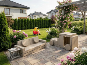 Miniaturka 3 - Sofa ogrodowa Sofavella z funkcją leżanki — na tarasie, kolor beżowy