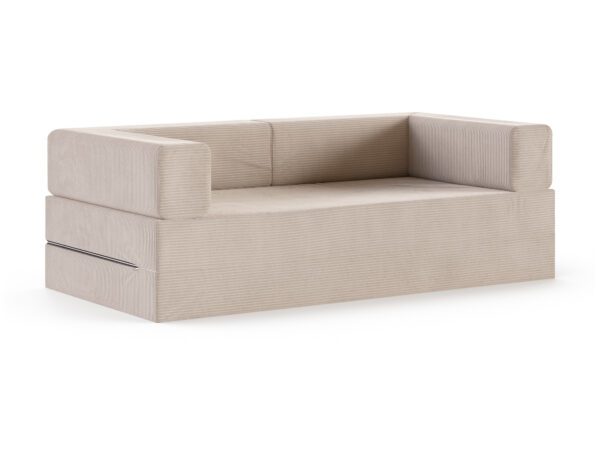 Sofa piankowa rozkładana Pianora — sztruks w kolorze beżowym, na białym tle