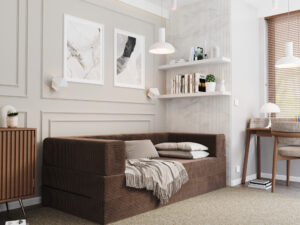 Miniaturka 8 - Sofa piankowa rozkładana Pianora — w pokoju, sztruks w kolorze brązowym
