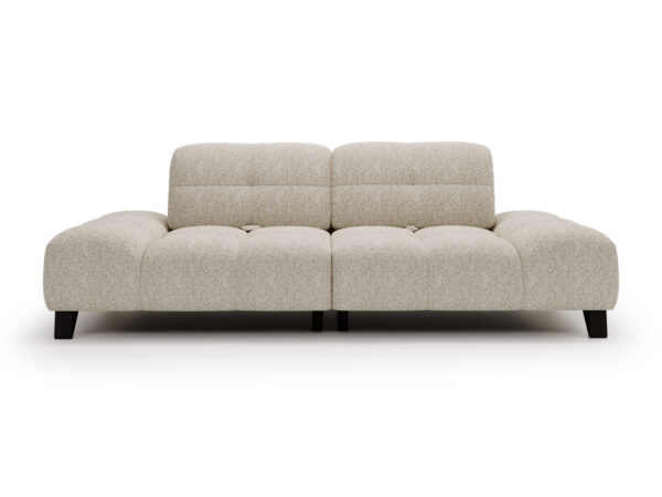 Sofa Pivora Maxi z przodu, kremowe obicie i metalowe nóżki na białym tle