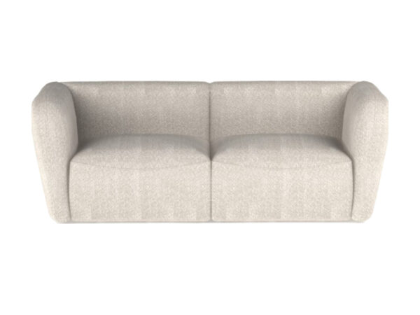 Dwuosobowa sofa Rovelia 214 cm w jasnej tkaninie na białym tle