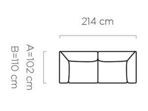 Miniaturka 5 - Rysunek wymiarowy sofy Rovelia z góry: głębokość 102–110 cm