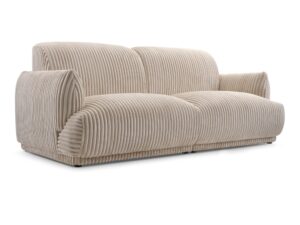 Miniaturka 5 - Sofa Rovena 206 cm w beżowym sztruksie – widok z przodu pod kątem