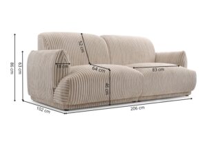 Miniaturka 4 - Sofa Rovena – wymiary 206 × 102 × 86 cm, wysokość siedziska 46 cm