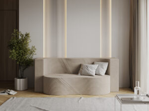 Miniaturka 6 - Sofa rozkładana modułowa Verluna — w salonie, sztruks w kolorze beżowym