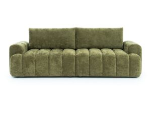 Miniaturka 6 - Sofa rozkładana Dorvessa 258 cm w oliwkowej tkaninie na białym tle