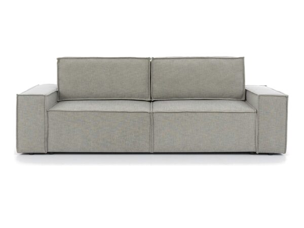 Sofa rozkładana Mervino 258 cm w jasnoszarej tkaninie na białym tle